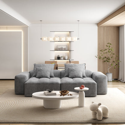 Divano componibile moderno in ciniglia con 2 chaise longue e 2 braccioli, 4 cuscini per soggiorno