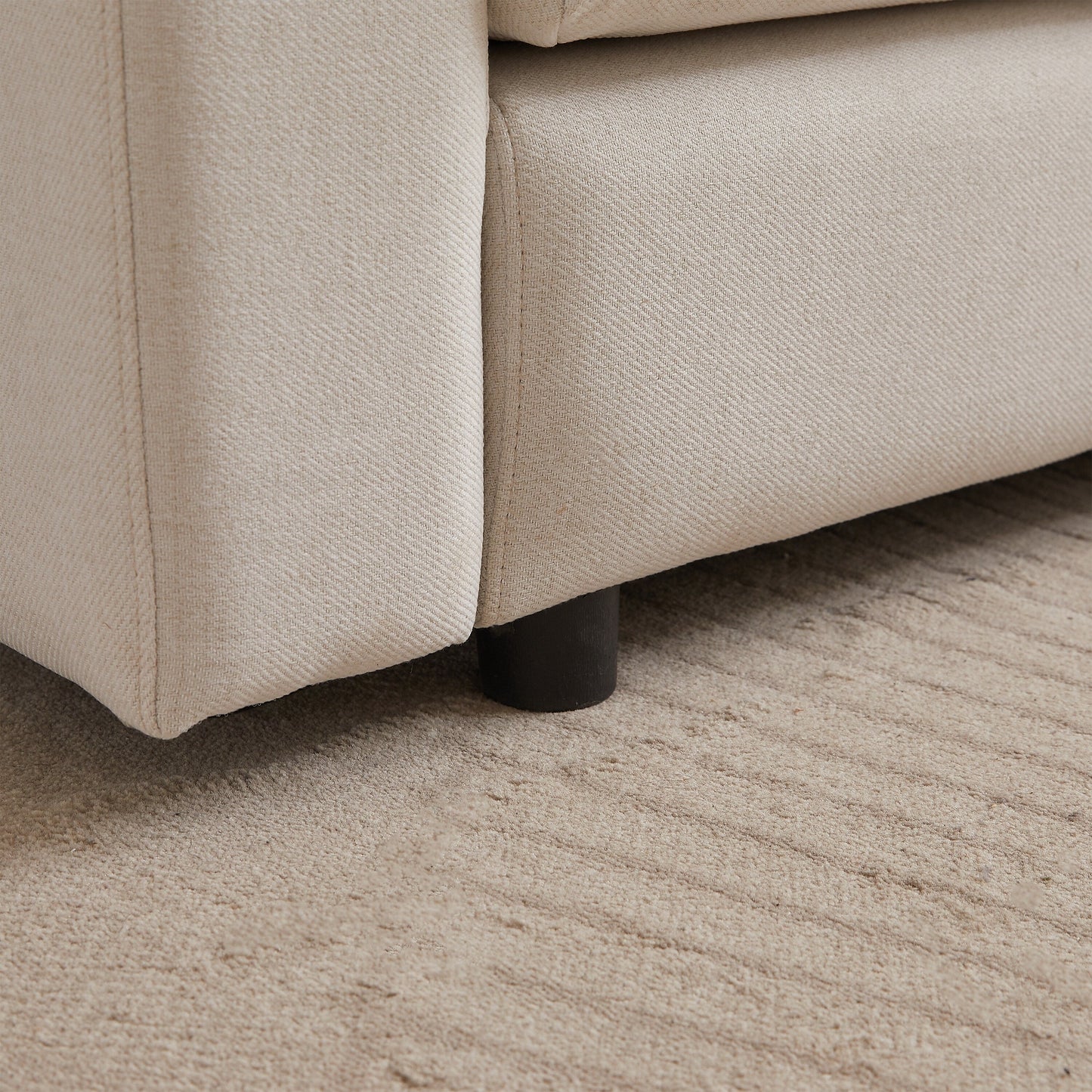 Divano componibile moderno a L con pouf, 3 cuscini e 3 cuscini per soggiorno