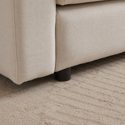 Divano componibile moderno a L con pouf, 3 cuscini e 3 cuscini per soggiorno