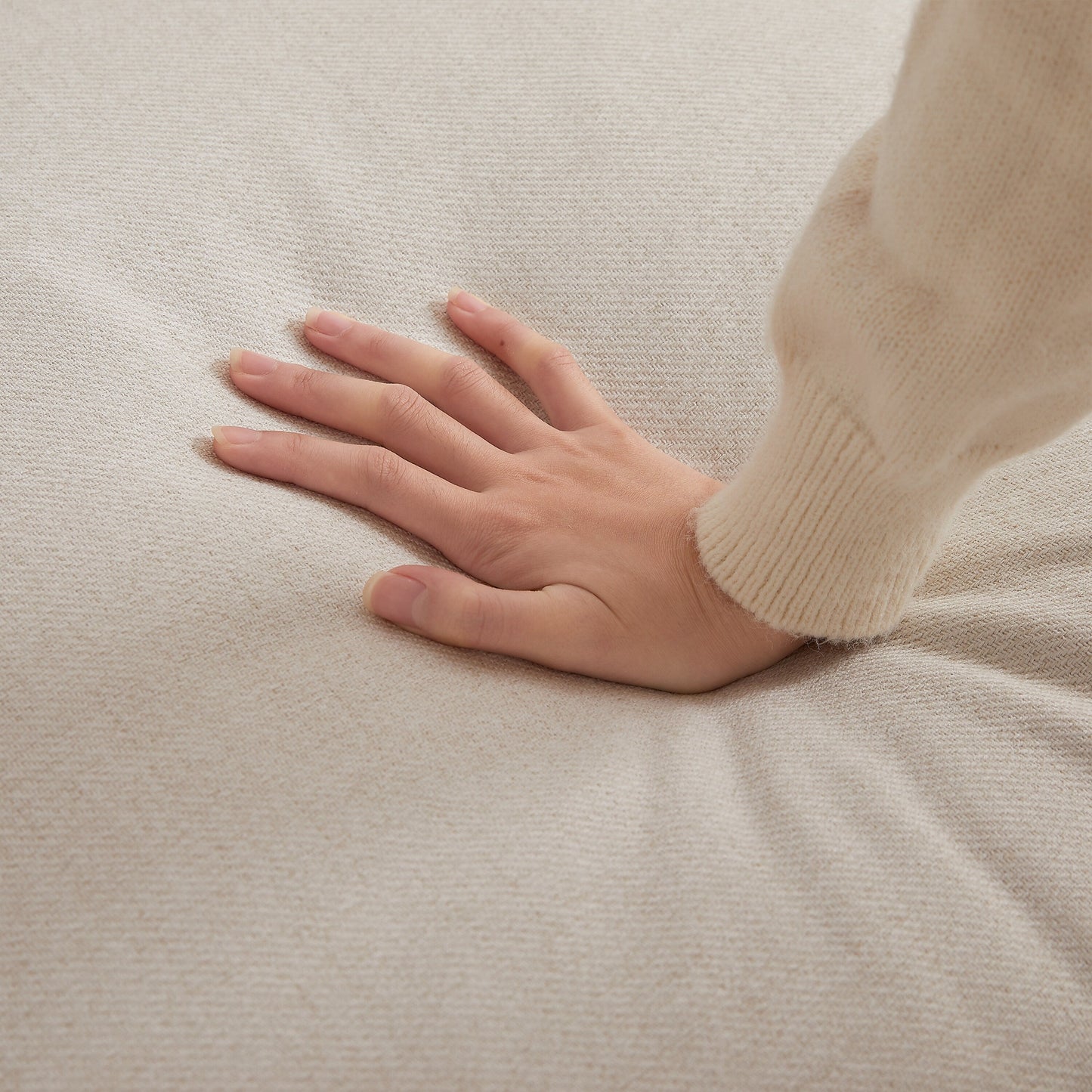 Divano componibile moderno a L con pouf, 3 cuscini e 3 cuscini per soggiorno