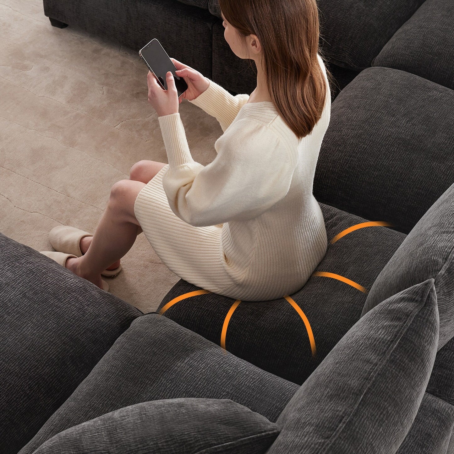 Divano modulare moderno, set di divani componibili in ciniglia a 4 posti con 2 cuscini inclusi, mobili per interni liberamente combinabili