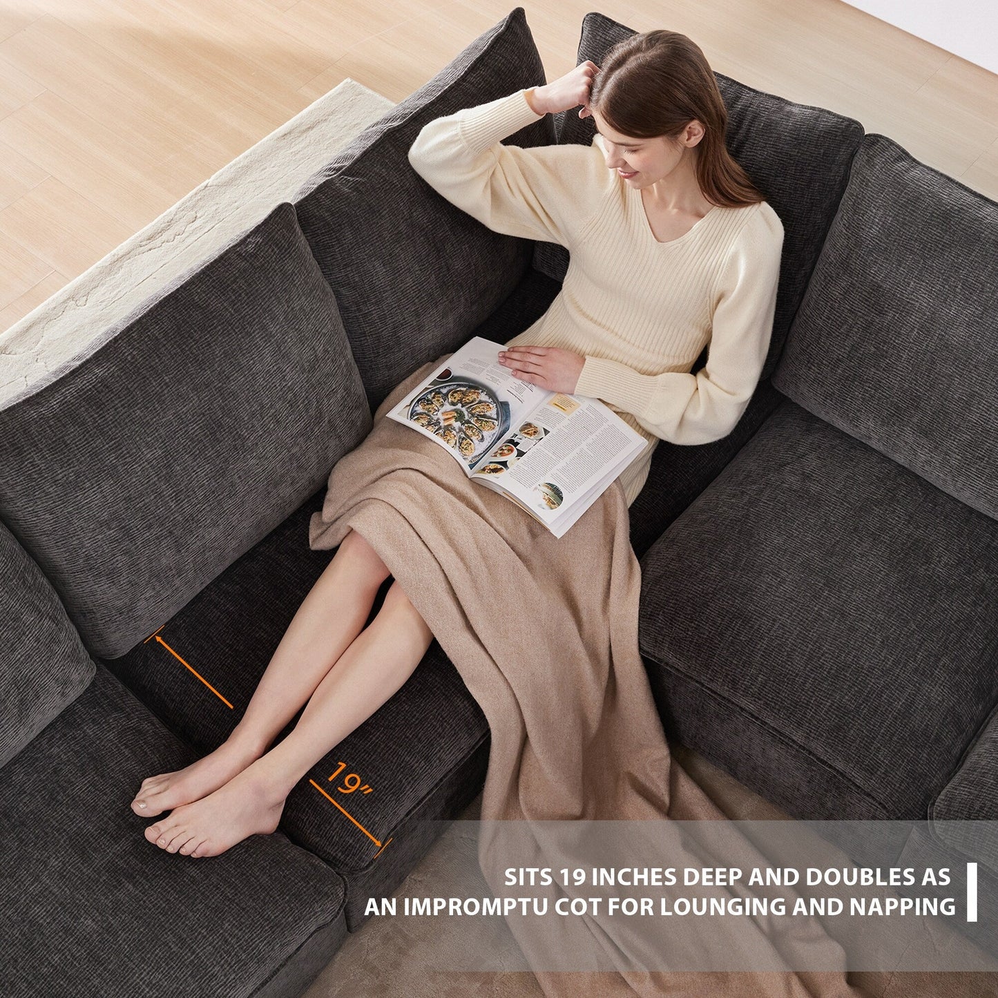 Divano modulare moderno, set di divani componibili in ciniglia a 4 posti con 2 cuscini inclusi, mobili per interni liberamente combinabili