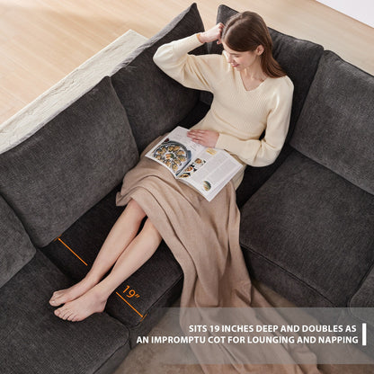 Divano modulare moderno, set di divani componibili in ciniglia a 4 posti con 2 cuscini inclusi, mobili per interni liberamente combinabili