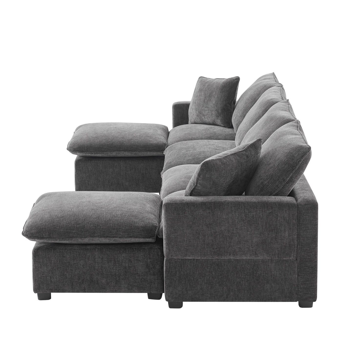 Divano modulare moderno, set di divani componibili in ciniglia a 4 posti con 2 cuscini inclusi, mobili per interni liberamente combinabili