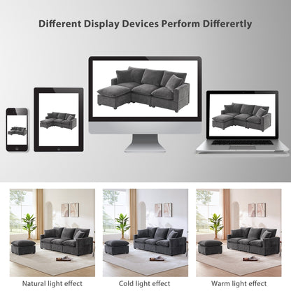 Divano modulare moderno, set di divani componibili in ciniglia a 4 posti con 2 cuscini inclusi, mobili per interni liberamente combinabili