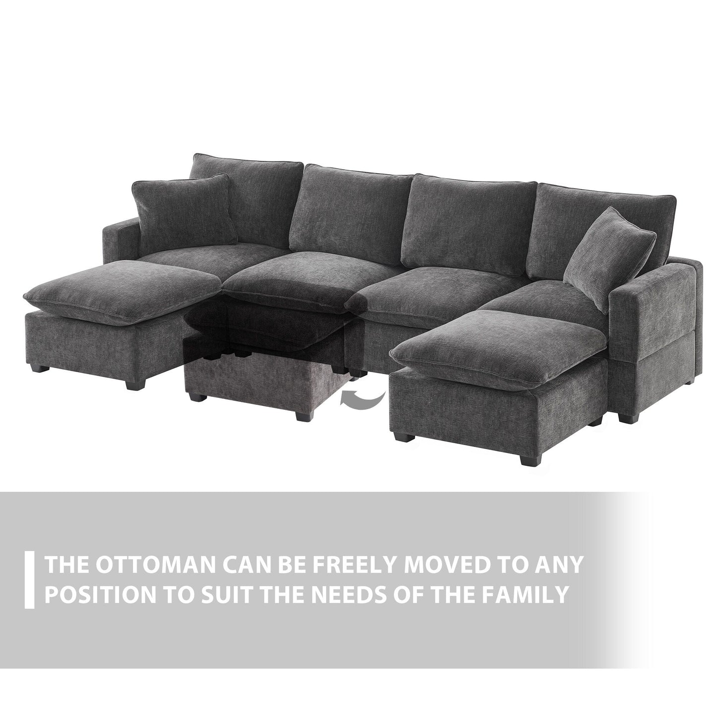 Divano modulare moderno, set di divani componibili in ciniglia a 4 posti con 2 cuscini inclusi, mobili per interni liberamente combinabili