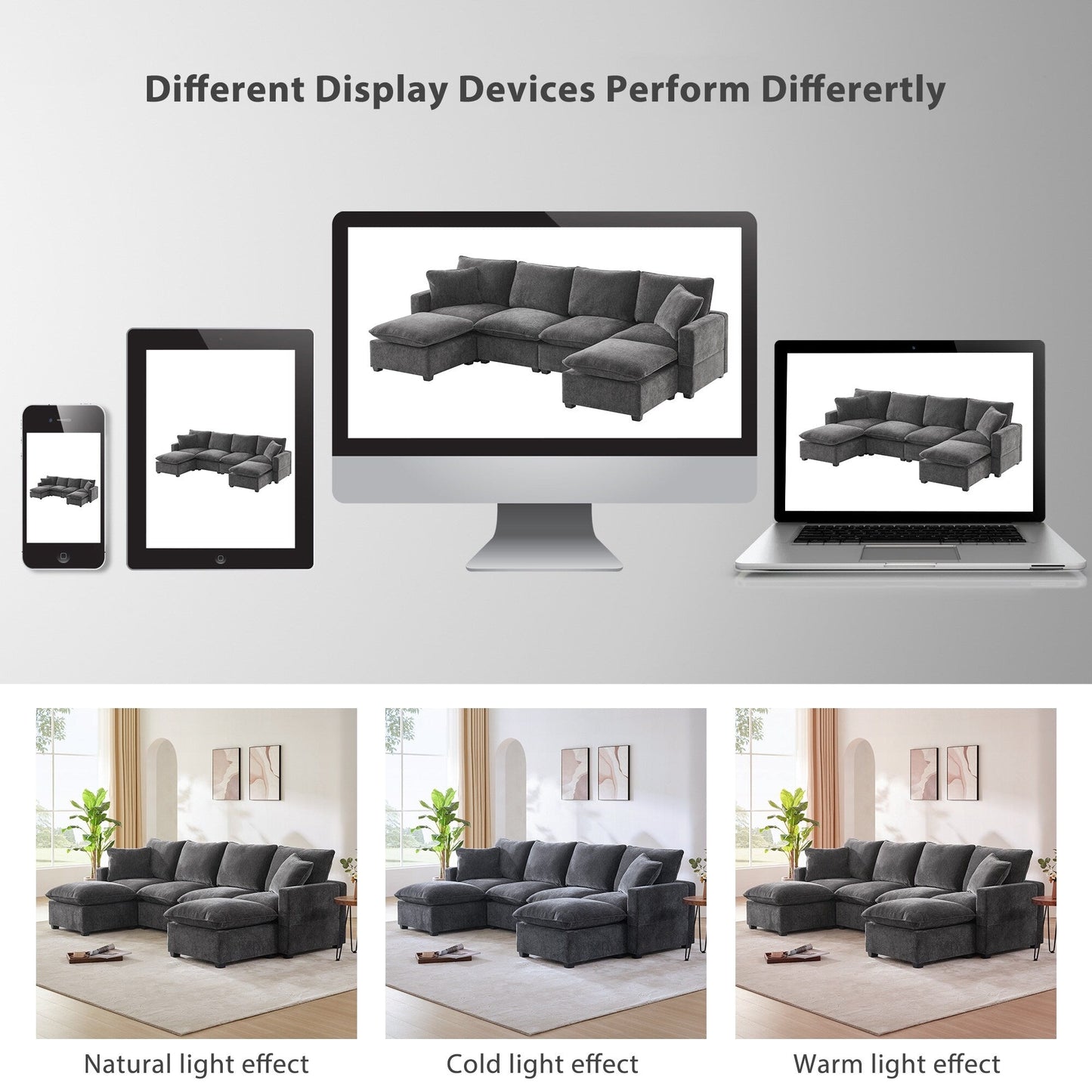 Divano modulare moderno, set di divani componibili in ciniglia a 4 posti con 2 cuscini inclusi, mobili per interni liberamente combinabili