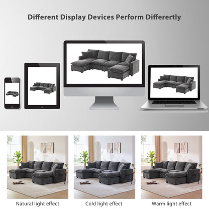 Divano modulare moderno, set di divani componibili in ciniglia a 4 posti con 2 cuscini inclusi, mobili per interni liberamente combinabili