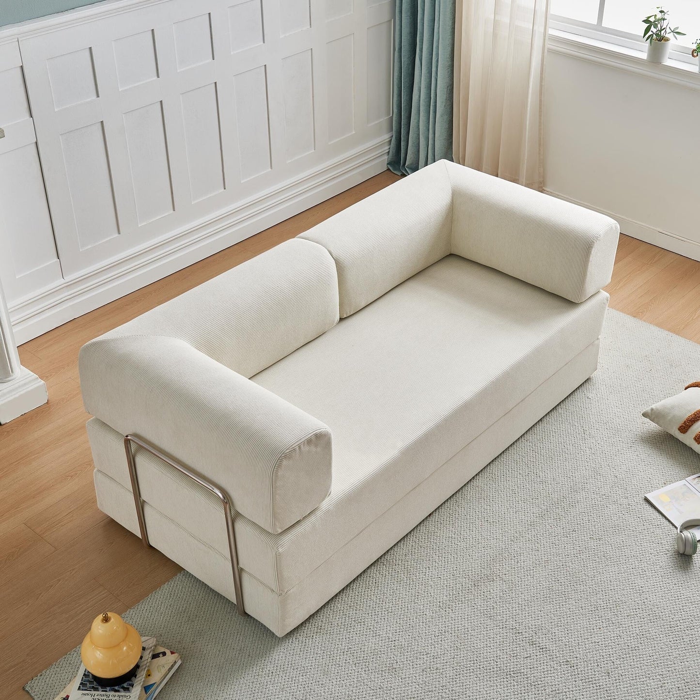 Divano letto moderno multifunzionale a 3 posti in velluto a coste con layout versatili e design ergonomico