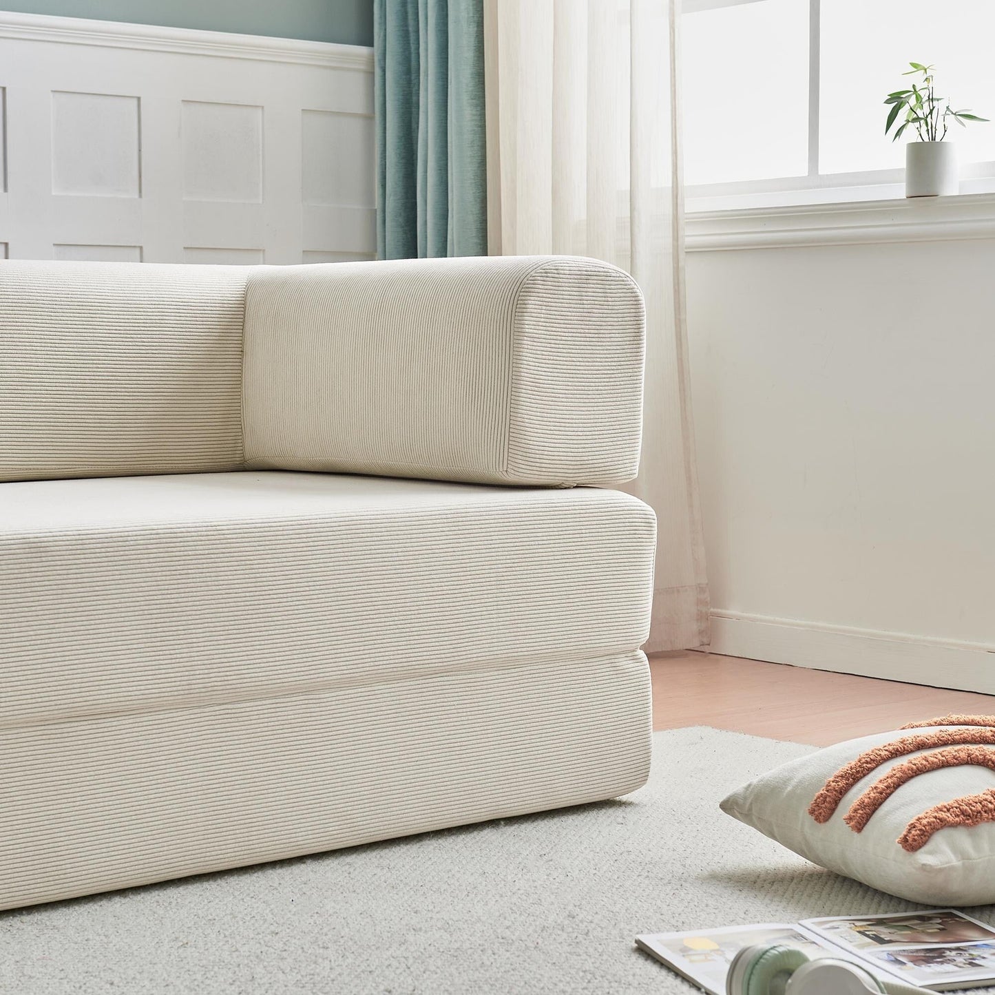 Divano letto moderno multifunzionale a 3 posti in velluto a coste con layout versatili e design ergonomico