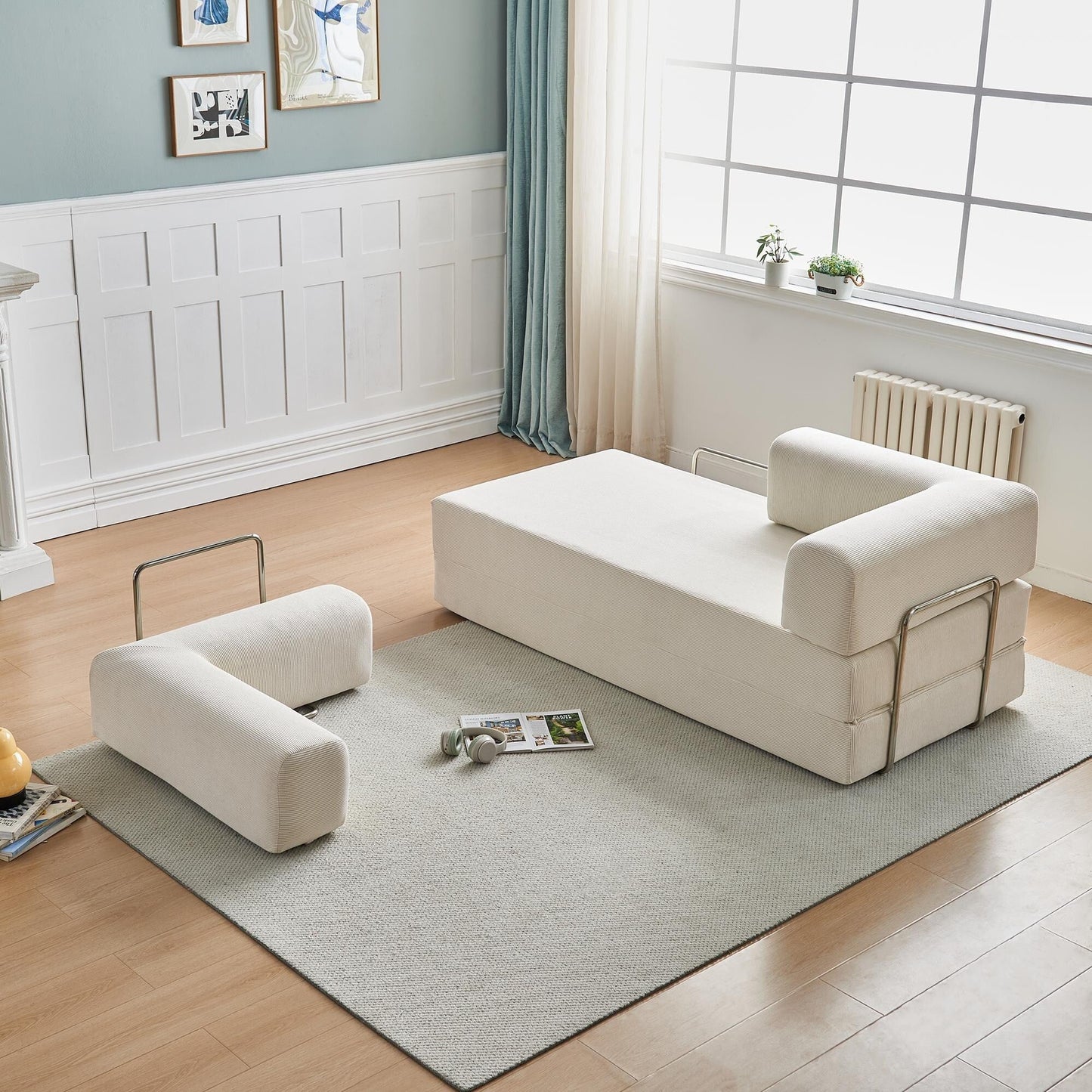 Divano letto moderno multifunzionale a 3 posti in velluto a coste con layout versatili e design ergonomico