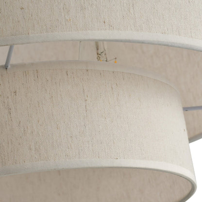 Lampada a sospensione moderna a tamburo bianco sporco con paralume in tessuto di lino a 2 livelli