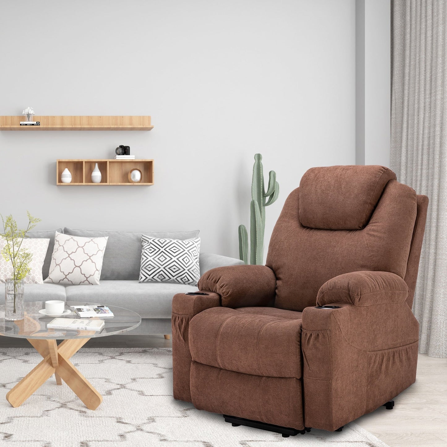 Poltrona reclinabile moderna in similpelle/tessuto color bianco sporco per massaggi