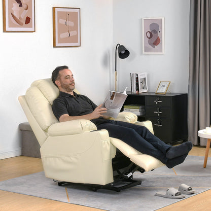 Poltrona reclinabile moderna in similpelle/tessuto color bianco sporco per massaggi