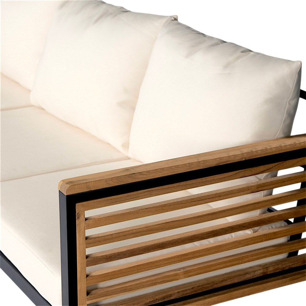 Set di divani moderni da esterno in legno di acacia e metallo, 3 pezzi, per patio