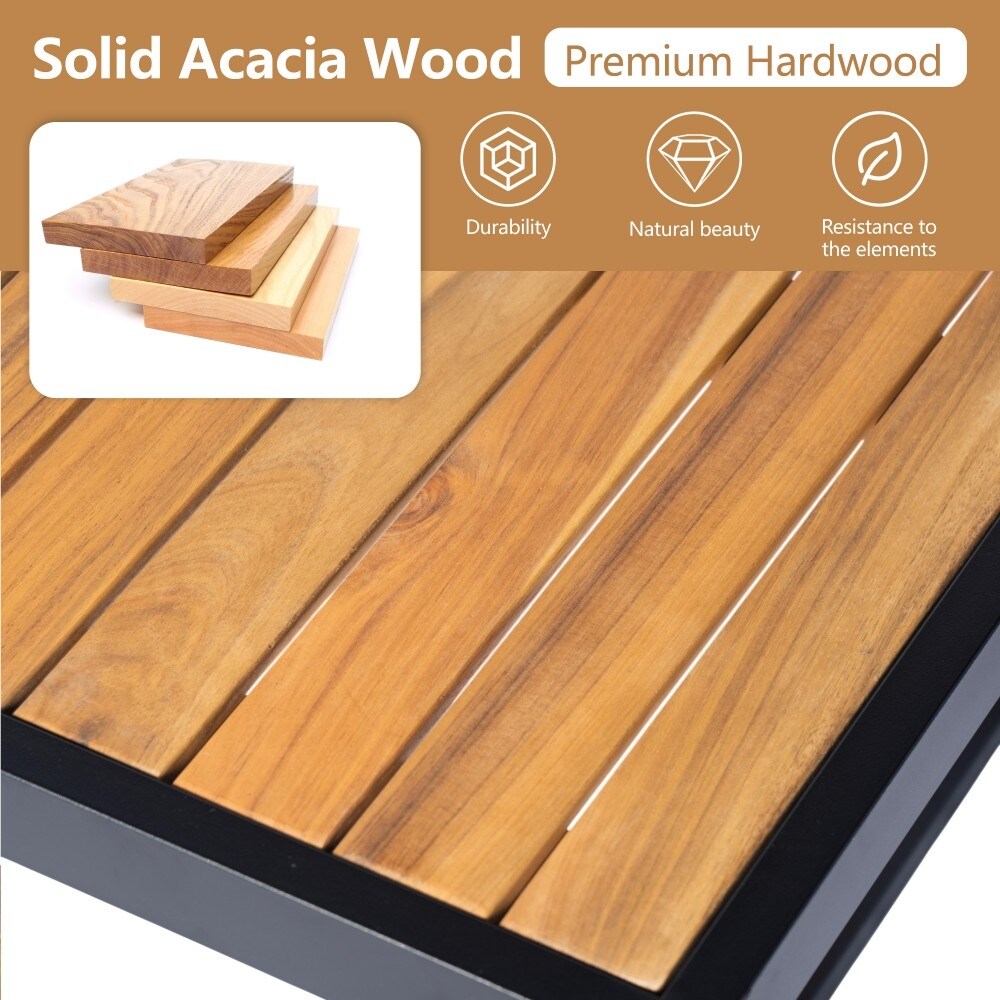 Set di divani moderni da esterno in legno di acacia e metallo, 3 pezzi, per patio