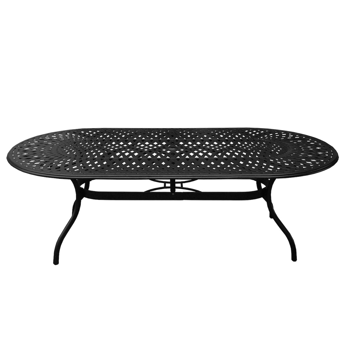 Moderno set da pranzo ovale da esterno in alluminio con traliccio in rete da 95 pollici e otto poltrone - N/D