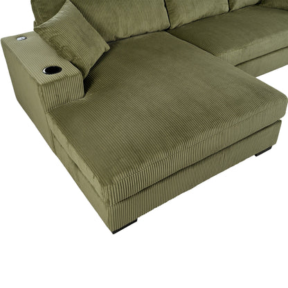 Divano componibile moderno a 3 posti di grandi dimensioni con portabicchieri e porte di ricarica USB, cuscini spessi per il soggiorno