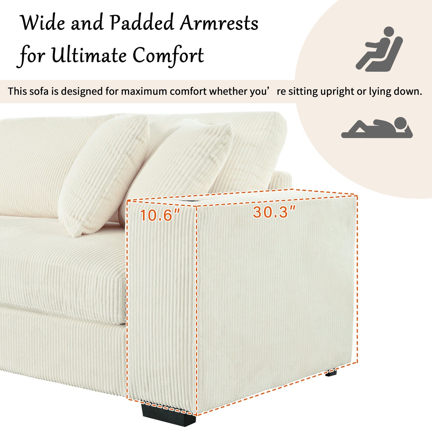 Divano componibile moderno a 3 posti di grandi dimensioni con portabicchieri e porte di ricarica USB, cuscini spessi per il soggiorno