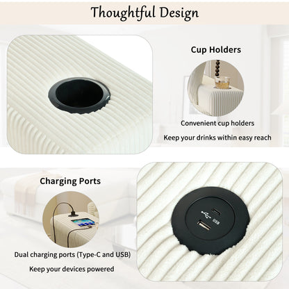 Divano componibile moderno a 3 posti di grandi dimensioni con portabicchieri e porte di ricarica USB, cuscini spessi per il soggiorno