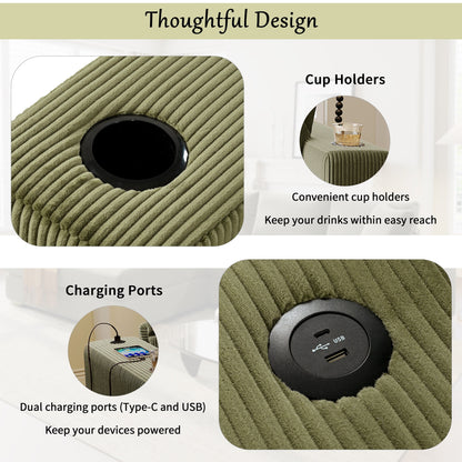 Divano componibile moderno a 3 posti di grandi dimensioni con portabicchieri e porte di ricarica USB, cuscini spessi per il soggiorno