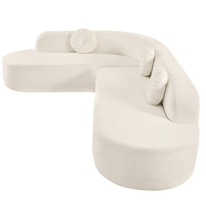 Divano componibile moderno oversize curvo a 4 posti con 3 cuscini rotondi per soggiorno