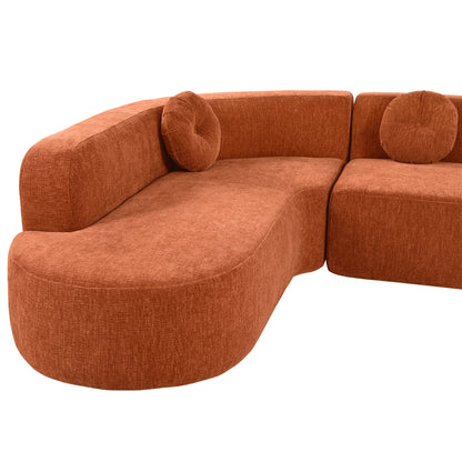 Divano componibile moderno oversize curvo a 4 posti con 3 cuscini rotondi per soggiorno