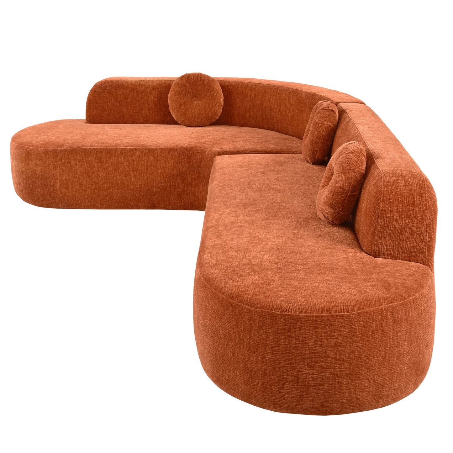 Divano componibile moderno oversize curvo a 4 posti con 3 cuscini rotondi per soggiorno