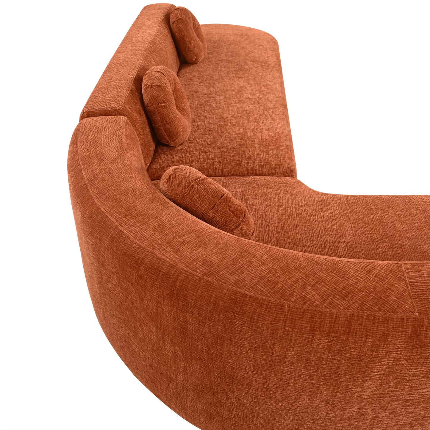 Divano componibile moderno oversize curvo a 4 posti con 3 cuscini rotondi per soggiorno