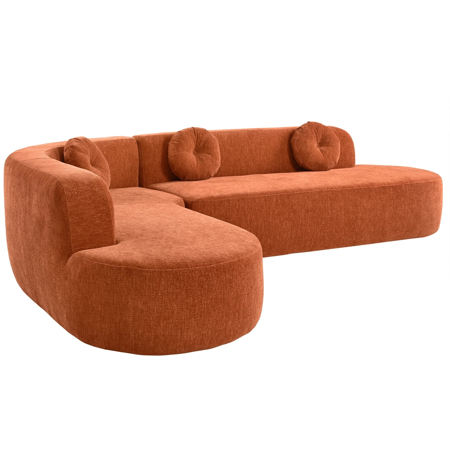 Divano componibile moderno oversize curvo a 4 posti con 3 cuscini rotondi per soggiorno