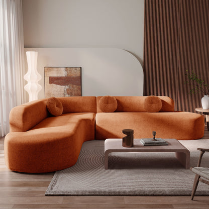 Divano componibile moderno oversize curvo a 4 posti con 3 cuscini rotondi per soggiorno