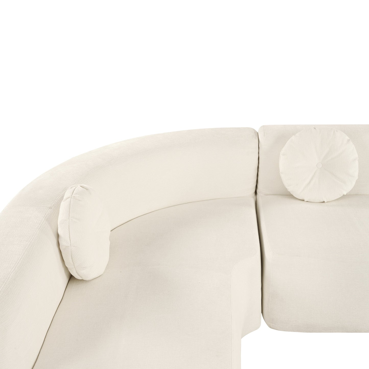 Divano componibile moderno oversize curvo a 4 posti con 3 cuscini rotondi per soggiorno