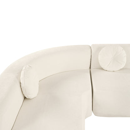 Divano componibile moderno oversize curvo a 4 posti con 3 cuscini rotondi per soggiorno