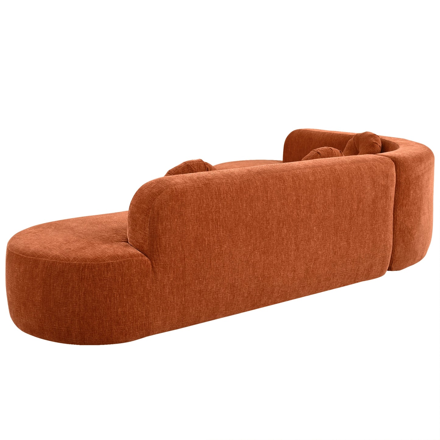 Divano componibile moderno oversize curvo a 4 posti con 3 cuscini rotondi per soggiorno