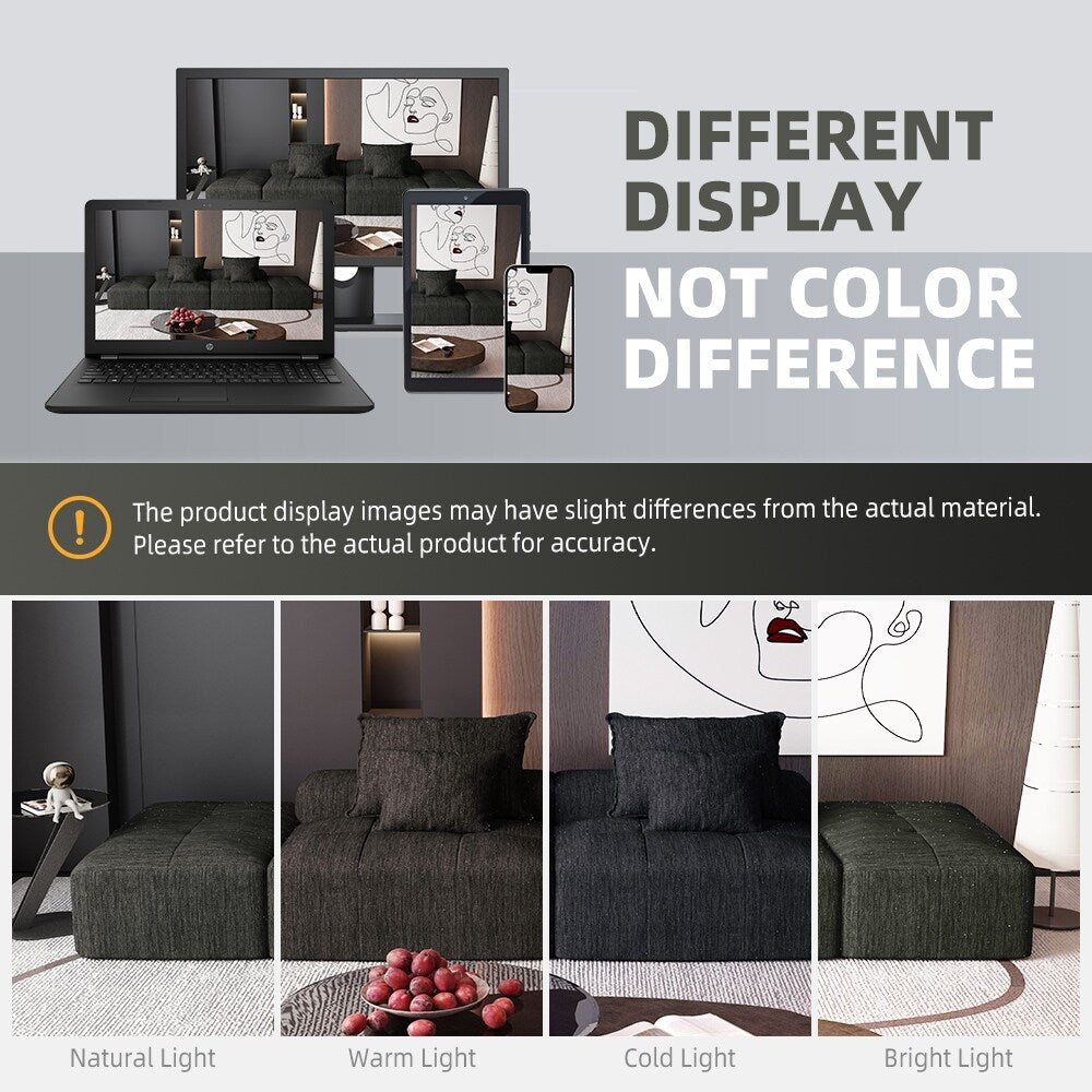 Divano componibile moderno in ciniglia di grandi dimensioni con 2 pouf e 2 posti, 4 cuscini per soggiorno