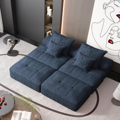 Divano componibile moderno in ciniglia di grandi dimensioni con 2 pouf e 2 posti, 4 cuscini per soggiorno