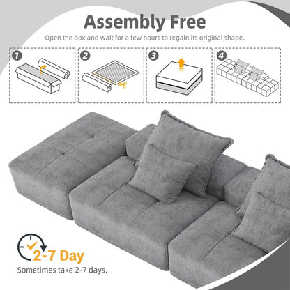 Divano componibile moderno in ciniglia di grandi dimensioni con 2 pouf e 2 posti, 4 cuscini per soggiorno