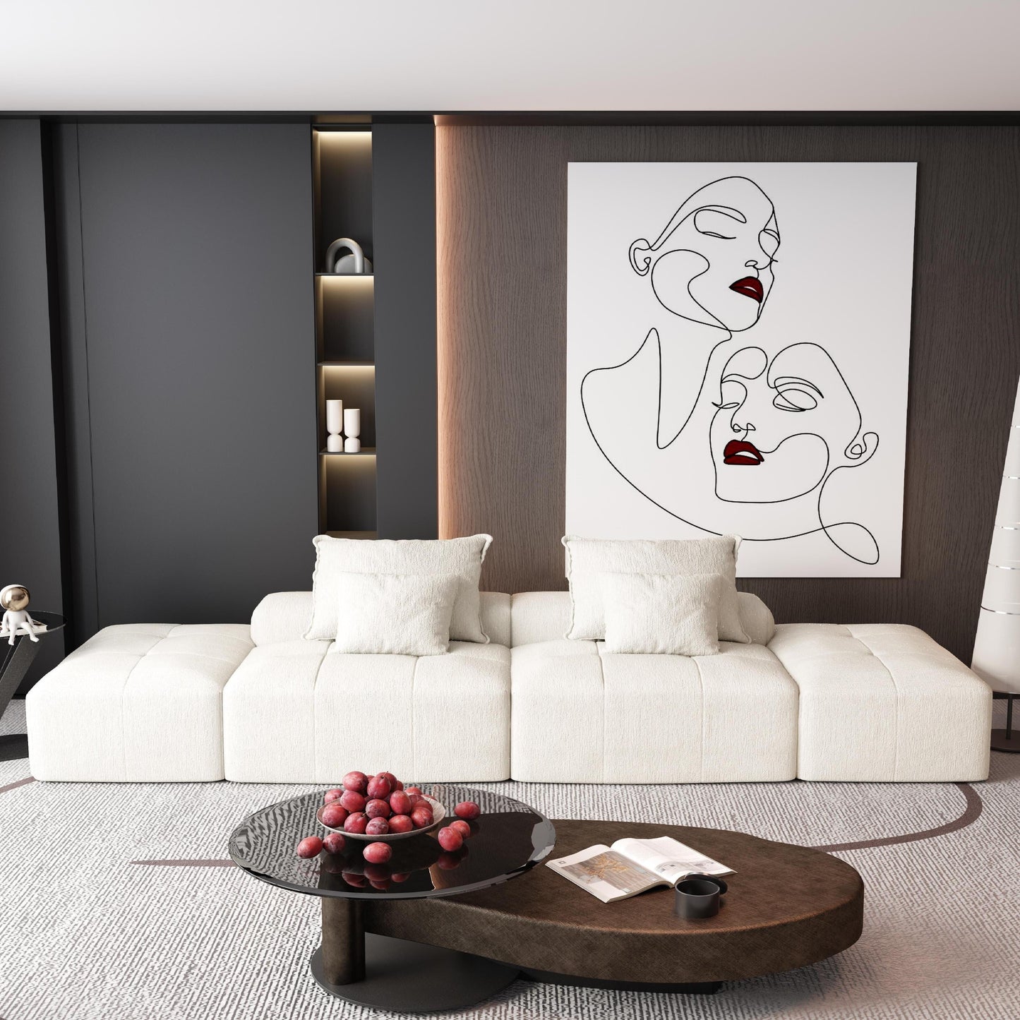 Divano componibile moderno in ciniglia di grandi dimensioni con 2 pouf e 2 posti, 4 cuscini per soggiorno