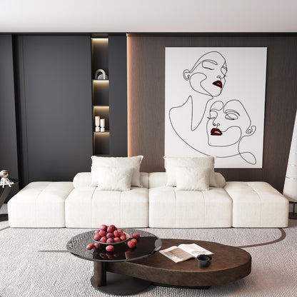 Divano componibile moderno in ciniglia di grandi dimensioni con 2 pouf e 2 posti, 4 cuscini per soggiorno