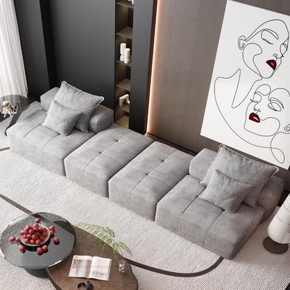 Divano componibile moderno in ciniglia di grandi dimensioni con 2 pouf e 2 posti, 4 cuscini per soggiorno