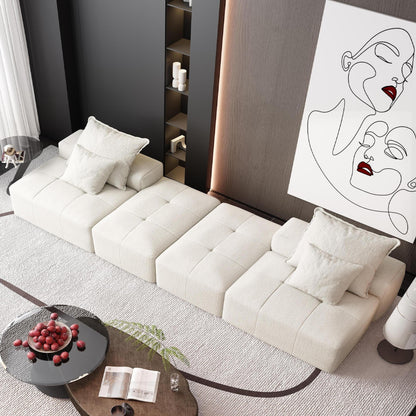 Divano componibile moderno in ciniglia di grandi dimensioni con 2 pouf e 2 posti, 4 cuscini per soggiorno