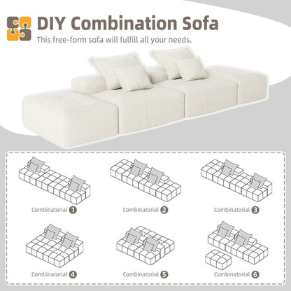 Divano componibile moderno in ciniglia di grandi dimensioni con 2 pouf e 2 posti, 4 cuscini per soggiorno