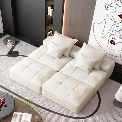 Divano componibile moderno in ciniglia di grandi dimensioni con 2 pouf e 2 posti, 4 cuscini per soggiorno