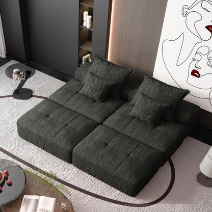 Divano componibile moderno in ciniglia di grandi dimensioni con 2 pouf e 2 posti, 4 cuscini per soggiorno