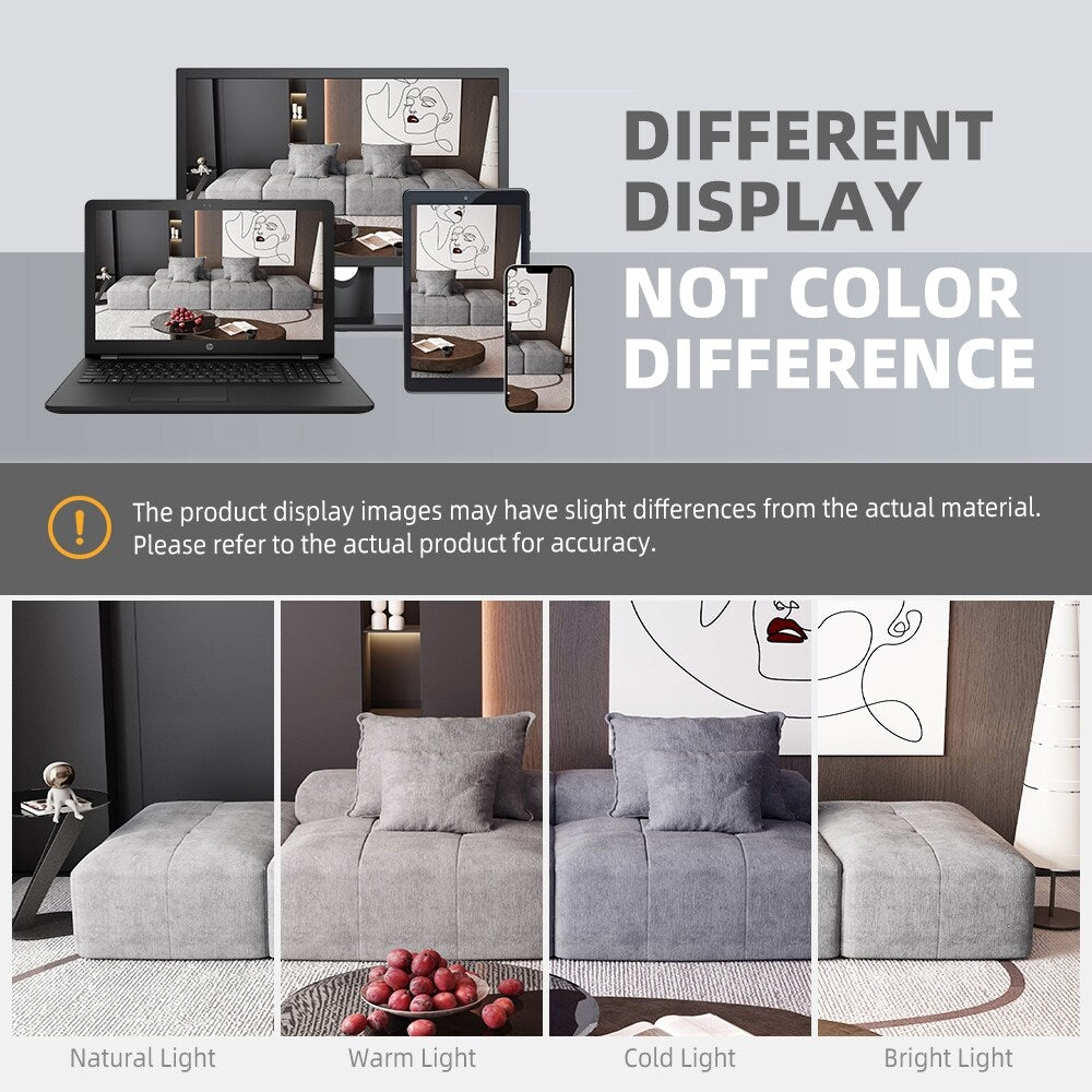 Divano componibile moderno in ciniglia di grandi dimensioni con 2 pouf e 2 posti, 4 cuscini per soggiorno