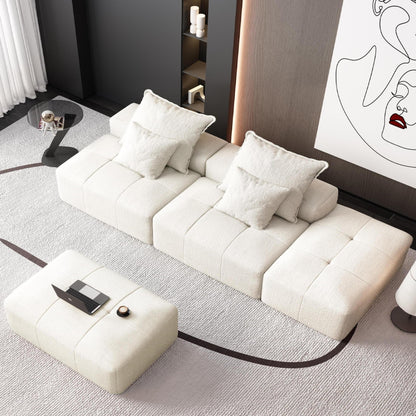 Divano componibile moderno in ciniglia di grandi dimensioni con 2 pouf e 2 posti, 4 cuscini per soggiorno