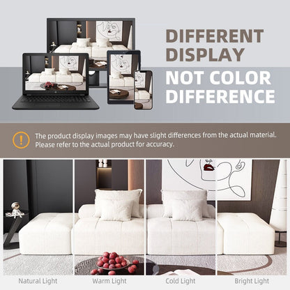 Divano componibile moderno in ciniglia di grandi dimensioni con 2 pouf e 2 posti, 4 cuscini per soggiorno