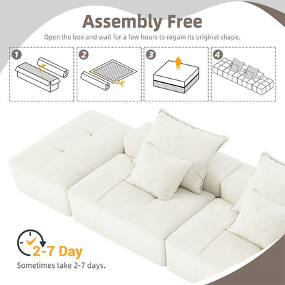 Divano componibile moderno in ciniglia di grandi dimensioni con 2 pouf e 2 posti, 4 cuscini per soggiorno