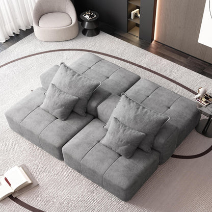 Divano componibile moderno in ciniglia di grandi dimensioni con 2 pouf e 2 posti, 4 cuscini per soggiorno