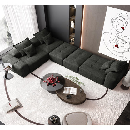 Divano componibile moderno in ciniglia di grandi dimensioni con cuscini e 6 cuscini per soggiorno